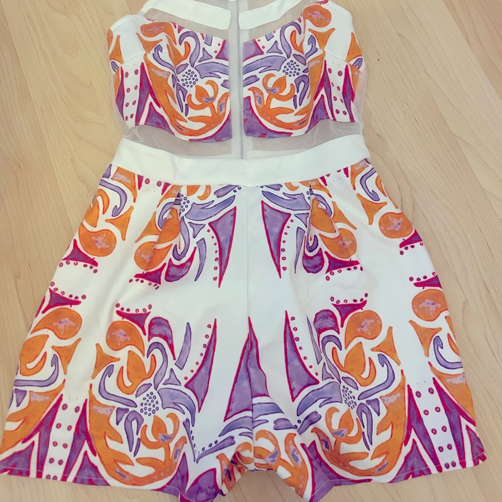 High Neck Sabo Skirt romper in purple white orange